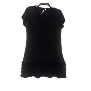 LC Lauren Conrad Black Tee Shirt Dress with Ruffle on the Bottom Size L